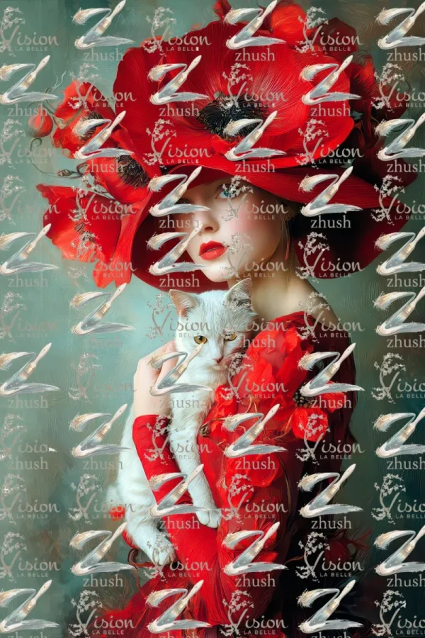 S215R Poppy & White Cat portrait - S215