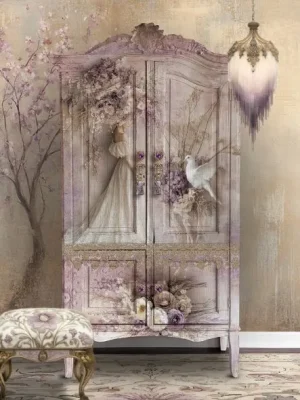 s3151 Lilac Blooms Portrait: White Dove, Rustic Floral - S315