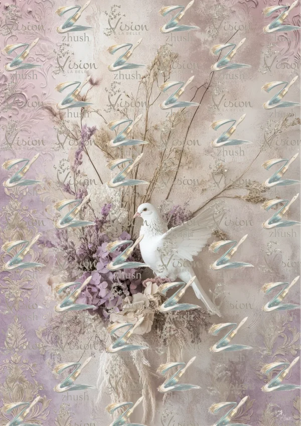 Lilac Blooms Portrait: White Dove, Rustic Floral - S315